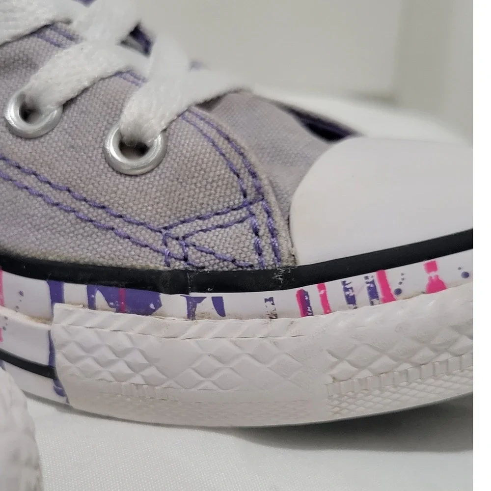 Converse Chuck Taylor All Star Kid 1 Gray Purple Paint Drip Zip High Top Sneaker